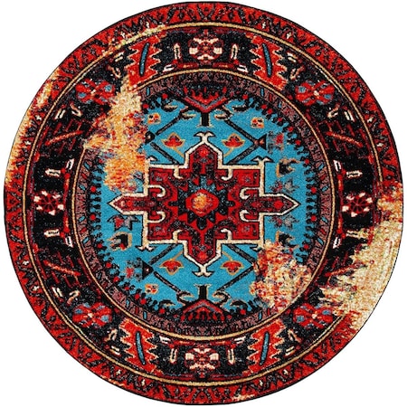 Safavieh 10 x 10 ft. Vintage Hamadan Round Southwestern Rug - Red & Light Blue VTH211Q-10R